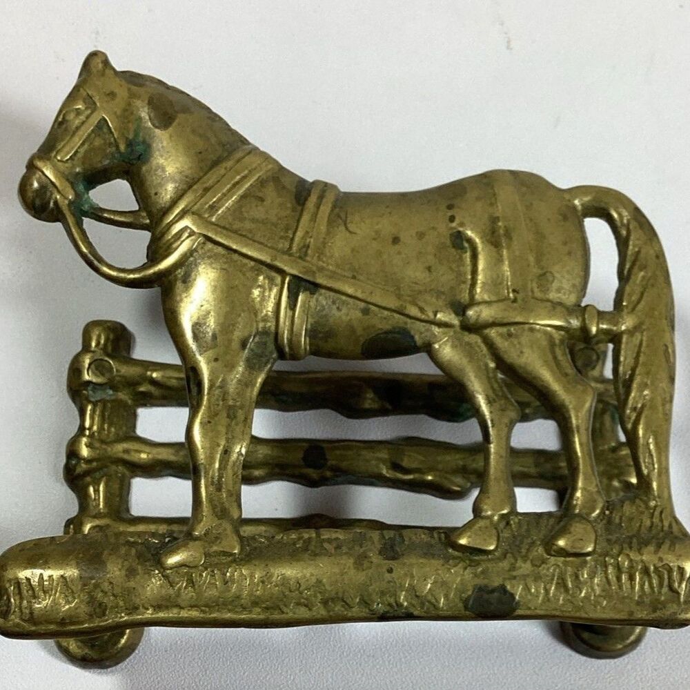 Vintage Brass Horse Napkin Mail Letter Holder Western Decor Fence Style